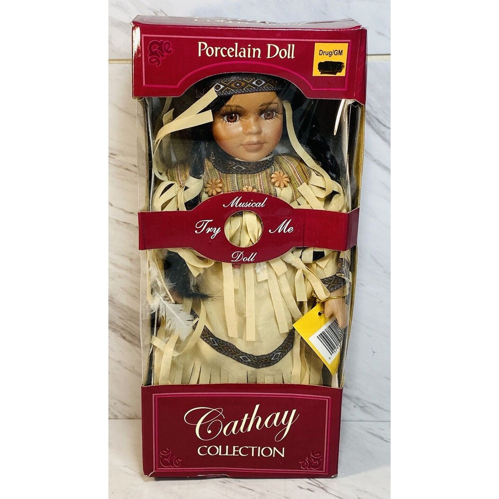 Vintage Cathay Collection Porcelain Hand Crafted Native American Doll NEW 12”